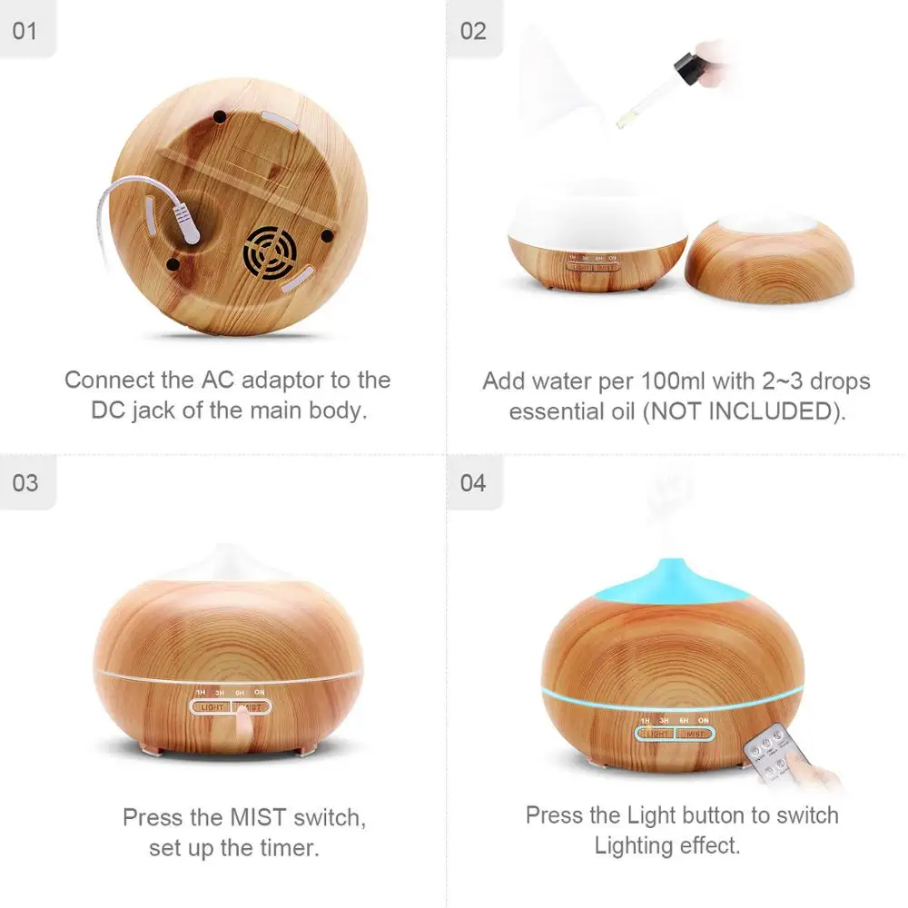 

400ml Aroma Essential oil Diffuser Ultrasonic Air Humidifier Xiomi Diffuser Electric With Remote Control Used for Home