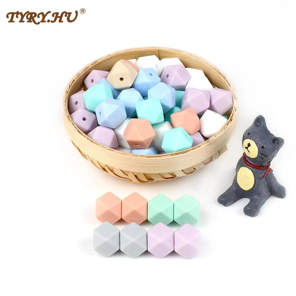 TYRY.HU-Cuentas de silicona hexagonales de 14mm para dentici&oacute;n de beb&eacute;, mordedor de beb&eacute;, juguete DIY, collar de regalo para Baby Shower, cadena de chupete, cuentas sueltas, 10 Uds.-1
