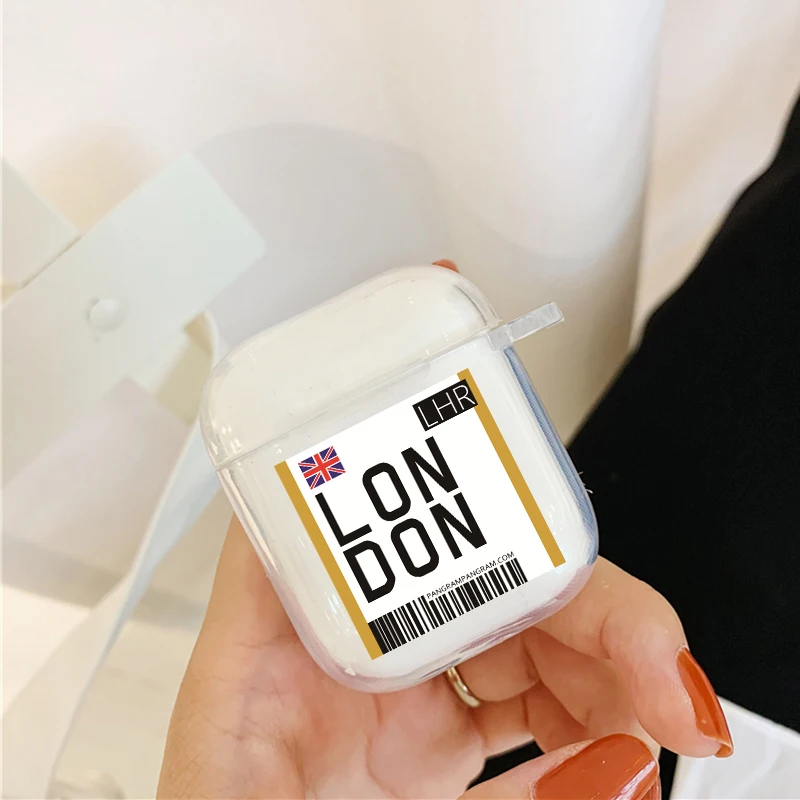 

Fashion tourist Air tickets Bluetooth Headphone Headset case for Airpods 2 1 Pro i12 Label Bar code Earphone Clear TPU Cover