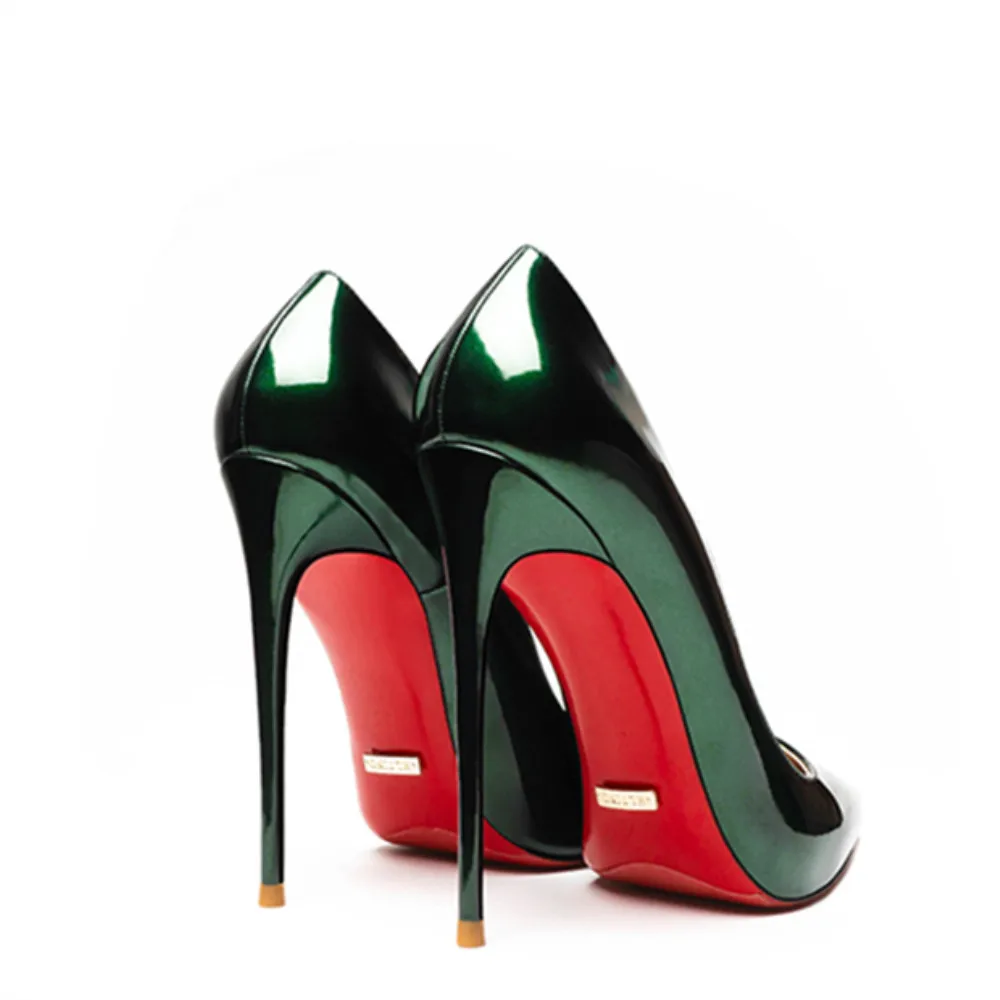 Spring Summer Women's Sexy Pumps 12cm High Heeled Bright Genuine Leather Shoes Wedding Red Bottom Heels Silver Lady Stiletto OL | Обувь