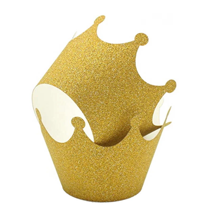 gold crown x12pcs 12 шт. полосатая обертка для кексов без Топпер для торта для свадьбы, дня рождения, вечеринки, конфет, украшения, цирк - Цвет: gold crown x12pcs