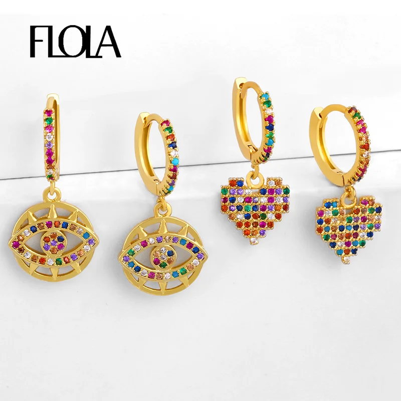 Женские серьги в форме сердца FLOLA радужные сережки-капли с кристаллами и