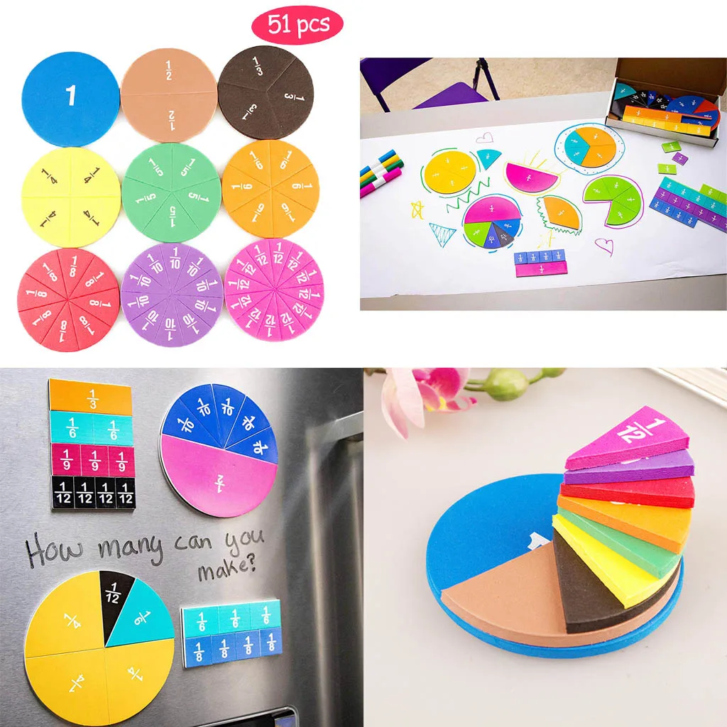 

51pcs Magnetic Circular Fractions Card Toys Early Education School Aids Toy Gift