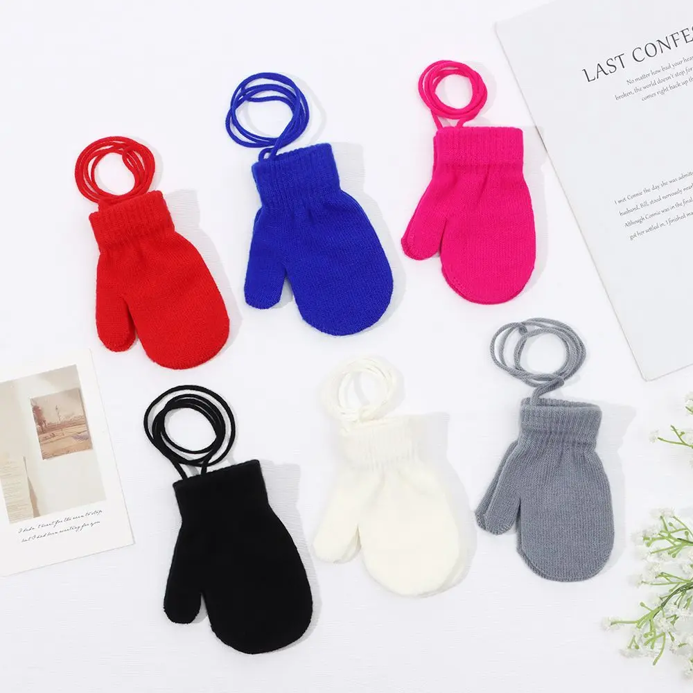 

Fashion Cute Anti-lost Baby Boys Girls Thick Warm Sports Gloves Kids Gloves Knitted Mittens