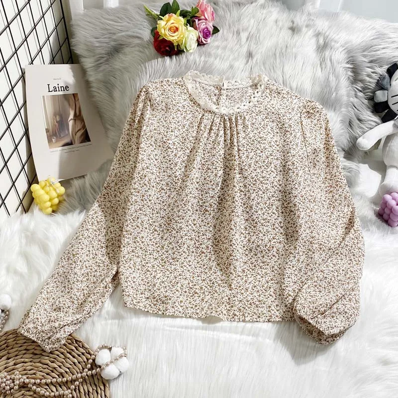 

Two-Piece Fashion Print Lace Women Shirt+V-Neck Knitted Sleeveless Vest Elegant Chiffon Shirts Casual High Street Female Suit