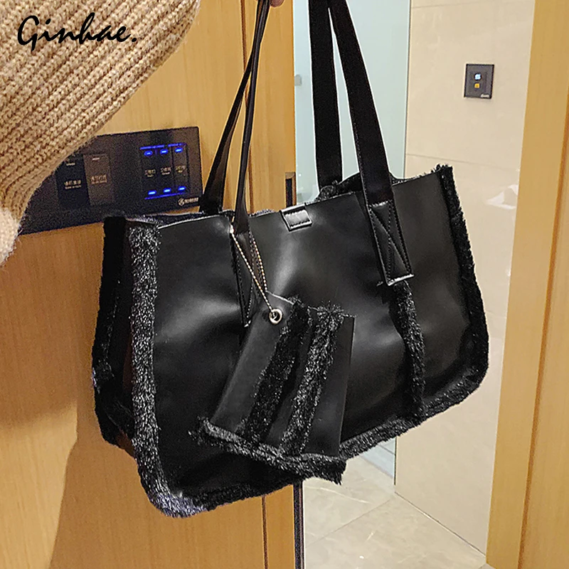 2019 плюшевая зимняя сумка женская 2 шт./компл. Дорожная из искусственного меха