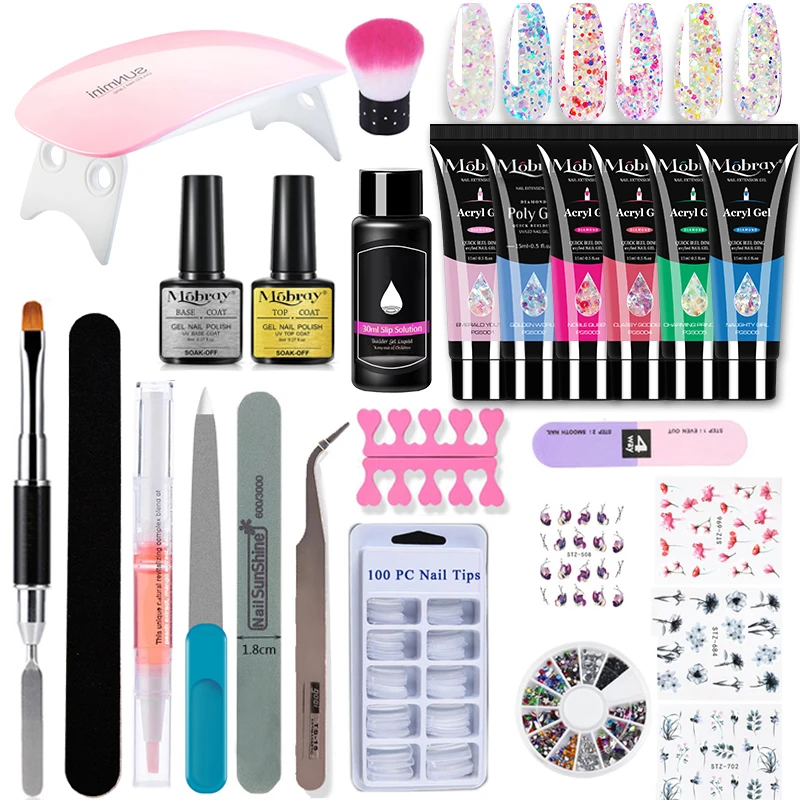

Mobray Nail Extension Polygels Set With Nail Tips Dual Form Qiuck Dry Building Nail Gel For Finger Extension Soak Off UV LED