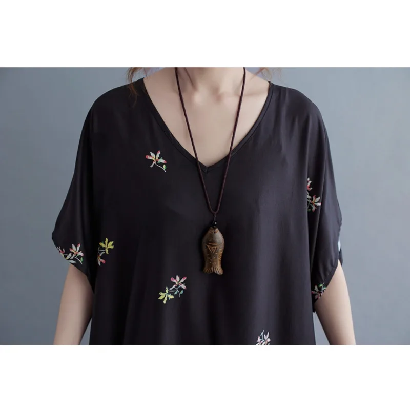 

Summer 2021 Short Sleeve Casual Long Dress Women Elegant Large Size Floral Pattern Art Flying Crane Vintage Street Ladies Dress