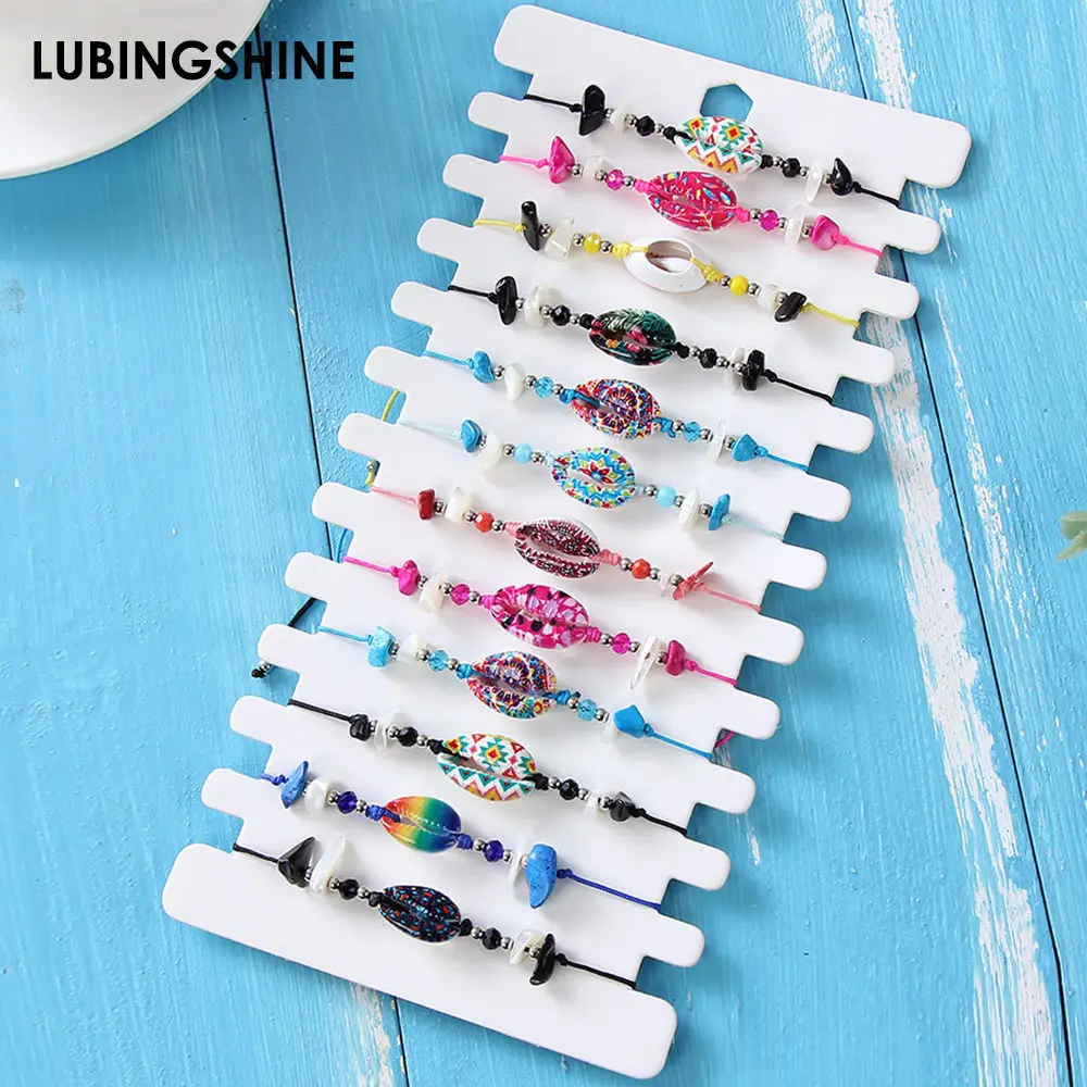 

Bohemia Colorful Artificial Shell Charm Bracelet Vintage Handmade Braided Rope Bracelets For Women Men Jewelry Beach Accessories