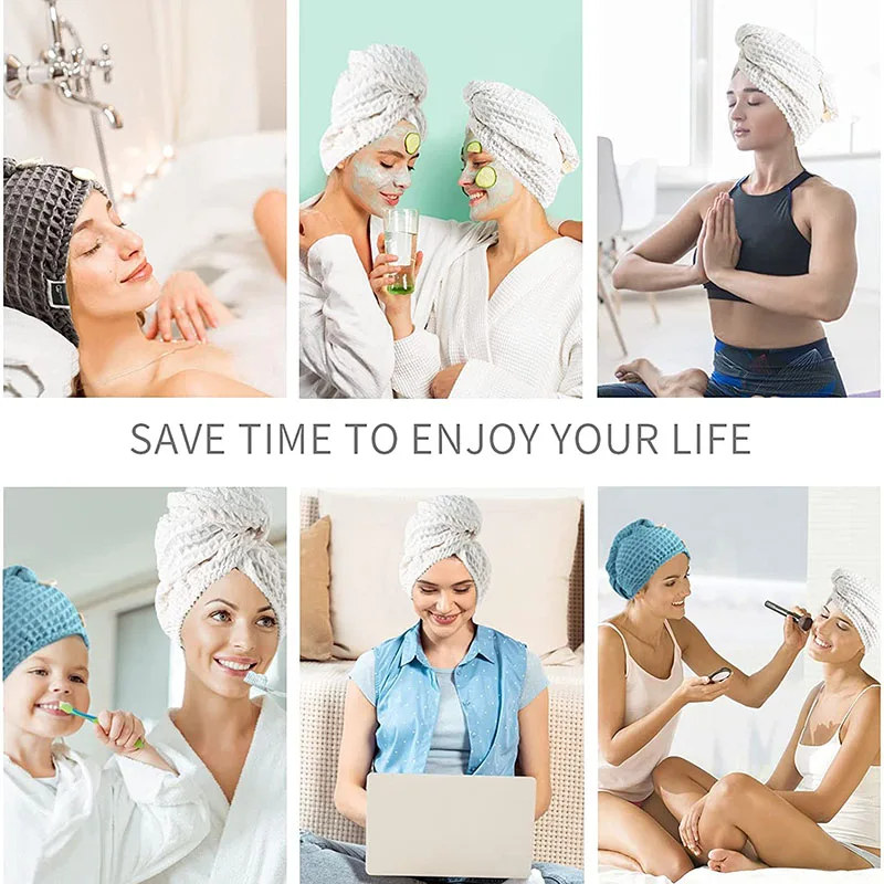 Вафельное впитывающее полотенце для волос быстросохнущее женское головы тюрбан
