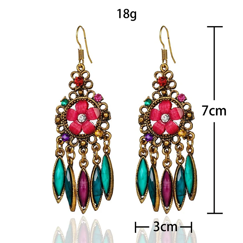 

Boho Gypsy Purple Beads Flower Dangle Earrings Ethnic Tassel Ladies Jhumka Earrings Orecchini Jewelry