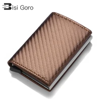 bisi goro 2021 rfid magnetic card holder carbon fiber leather clutch pop up wallet aluminum box slim thin smart new card case