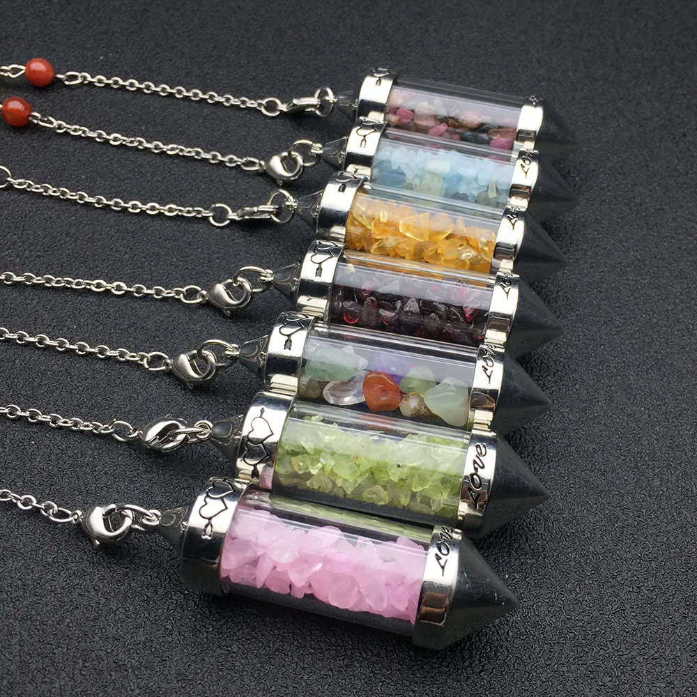 

DIY Energ Wishing Bottle Natural Crystal Gravel Stone Seven Chakra Pendant Necklace Jewelry Accessories