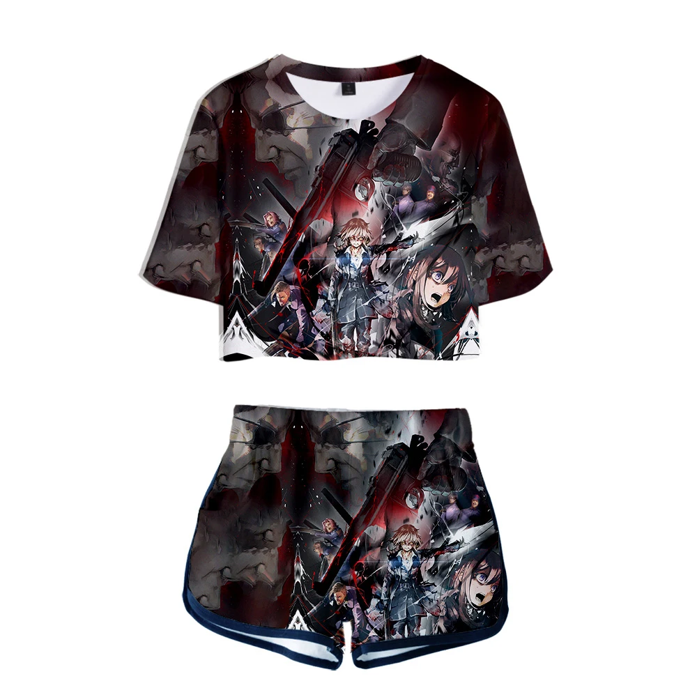 

Модный дизайн, летние женские комплекты из двух предметов с 3D рисунком саги Тани и EviI, юбка с шортами и эластичным поясом, костюм в стиле панк...