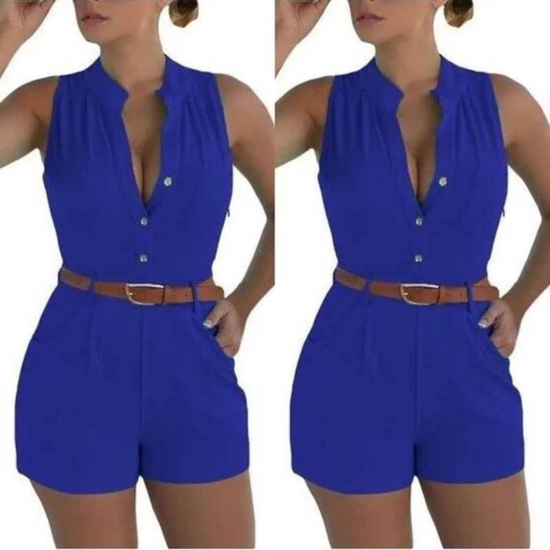European and American sexy fashion women's loose fit casual jumpsuit shorts with belt