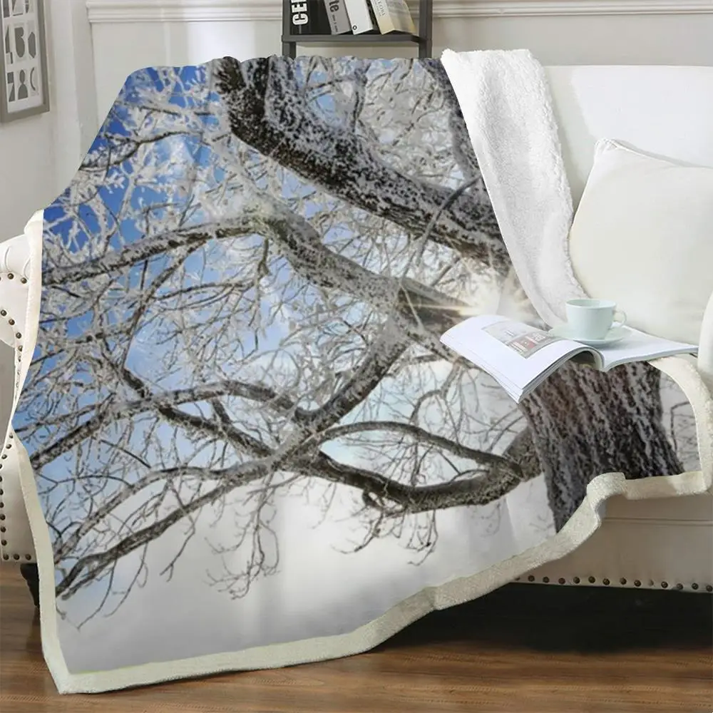 

NKNK Landscape Blankets Tree Bedding Throw Snow 3D Print Street Thin Quilt Sherpa Blanket New Vintage Rectangle Warm