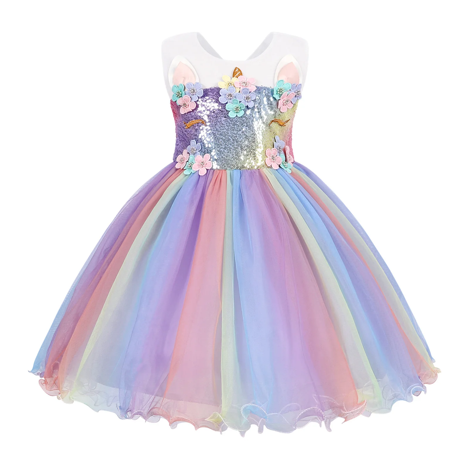 

Женский Рождественский костюм принцессы с блестками, красочное аниме единорог, Белоснежка, Золушка, косплей, платье, наклейка, Цветочная ве...