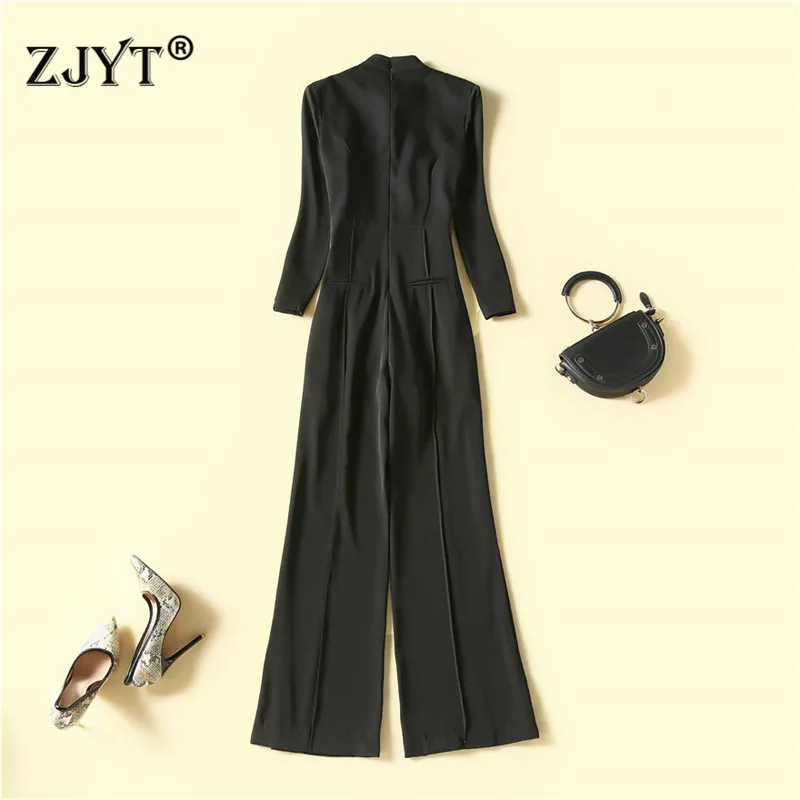 

Spring Runway Fashion Long Sleeve Halter Neck Sexy Party Jumpsuits Womens Rompers Office Lady Wide Leg Full Length Pants