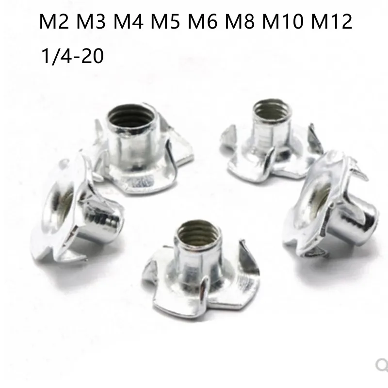 

5-50PCS M2 M3 M4 M5 M6 M8 M10 m12 1/4-20 Zinc Plated Carbon Steel Four Claws Prongs Knock In Wood Captive Nut Insert Nut