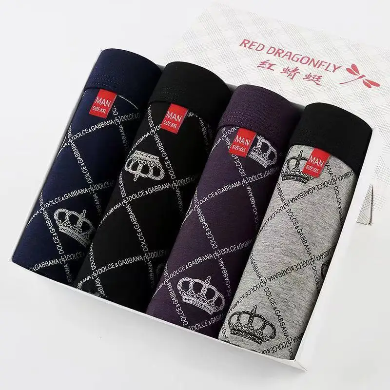 

4Pcs/Lot New Men'S Underwear Cotton Boxer Fashion Printed Breathable Shorts Men'S Brand High-Quality Men'S Boxer Shorts 4XL Size