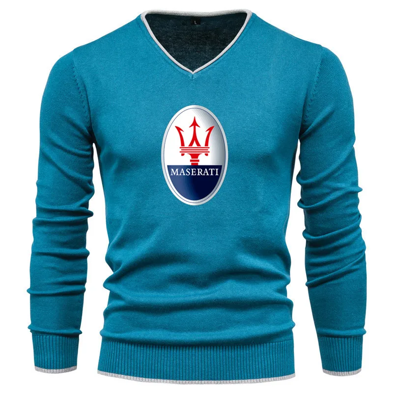 

2021 Autumn and winter men's trendy brand MASERATI CAR logo round neck pullover fashion slim printed bottoming shirt tops men