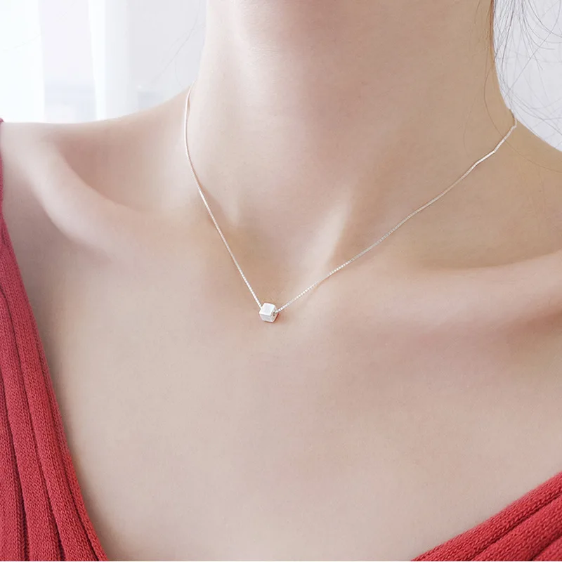 Женское ожерелье из серебра 925 пробы квадратные Кубические Подвески|Подвески| |