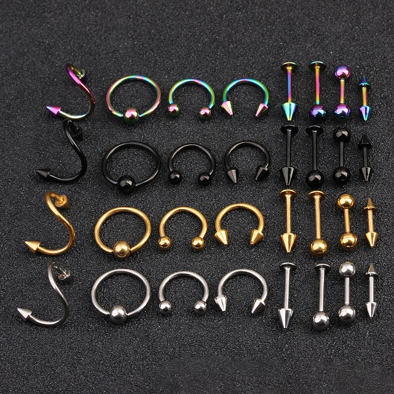 

16pcs/lot Steel Ear Piercings Helix Piercings Eyebrow Piercings Lip Labret Rings Earring Tragus Barbell Piercings Body Jewelry