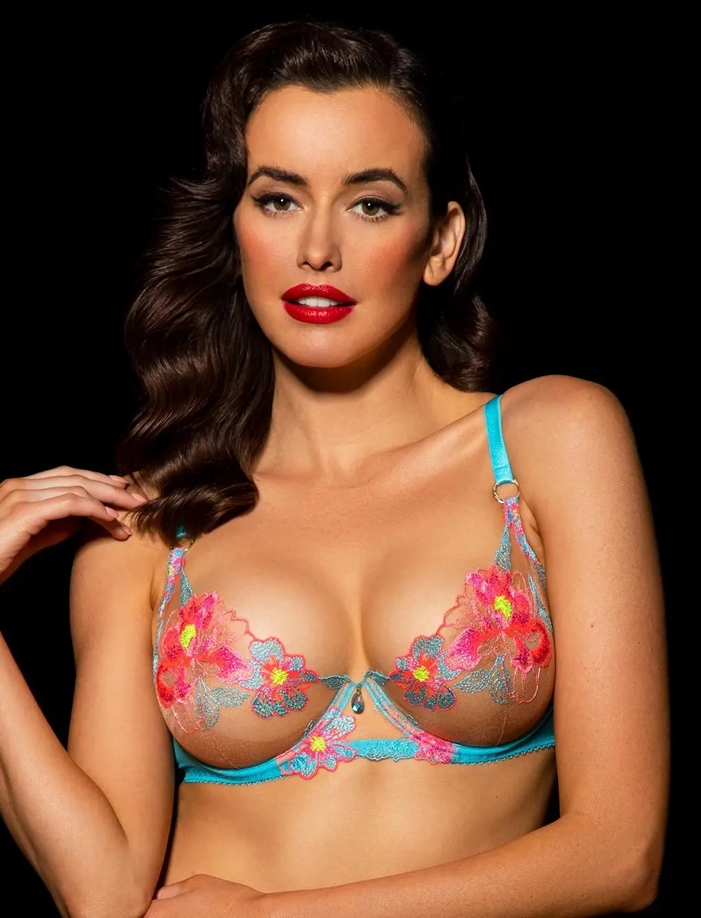 Wireless bra and pantyset flower embroidery belt steel ring bra shorts two-piece sexy underwear female perspective lingerie set