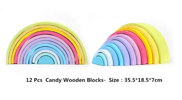 12Pcs Candy Blocks 12 шт. деревянные радужные складывающиеся Кубики-головоломки укладчик обучающая игра геометрические строительные блоки игрушки Монтессори - Цвет: 12Pcs Candy Blocks