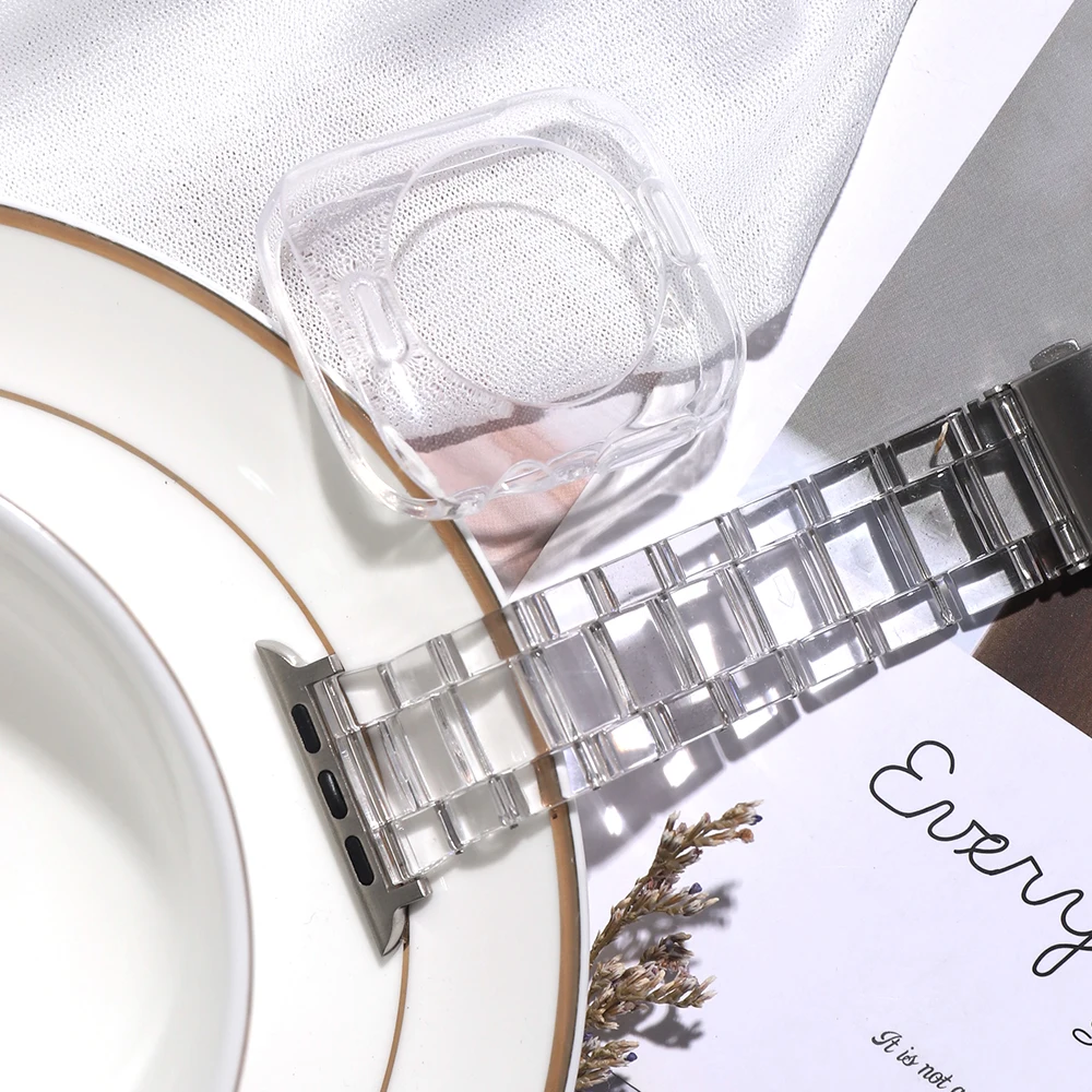 Transparent WatchBand for Apple Watch SE 7 Clear Glass Bracelets Strap on Smart IWatch Band Series 6 5 4 32 38mm 40mm 42mm 44mm