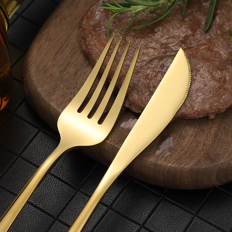 

24Pcs Gold Cutlery Set 304 Stainless Steel Dinner Black Dinnerware Set Knife Fork Spoon Kitchen Tableware Silverware Sets Gold