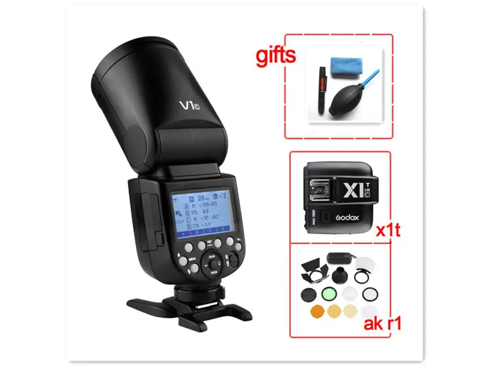 V1with XIT and AKR1 Вспышка Godox V1 V1C V1N V1S V1F V1O ttl 1/8000s HSS литиевая батарея Speedlite вспышка для C N S O CD50 T03 Y - Цвет: V1with XIT and AKR1