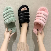 womens fuzzy slippers sandals plush open toe faux fur fluffy home shoes soft warm rhinestone bedroom slide slippers ladies