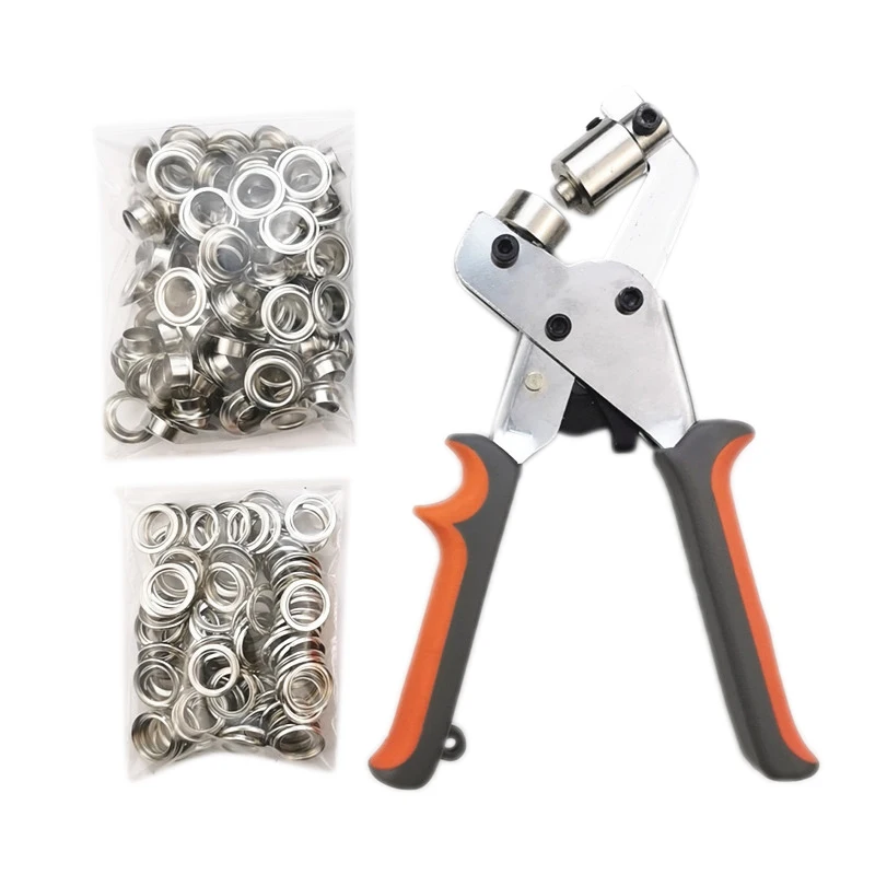 

Grommet Handheld Hole Punch Pliers Grommet Machine Hand Press Tool with 100 Silver Grommets of 2/5 Inch (10.5mm)