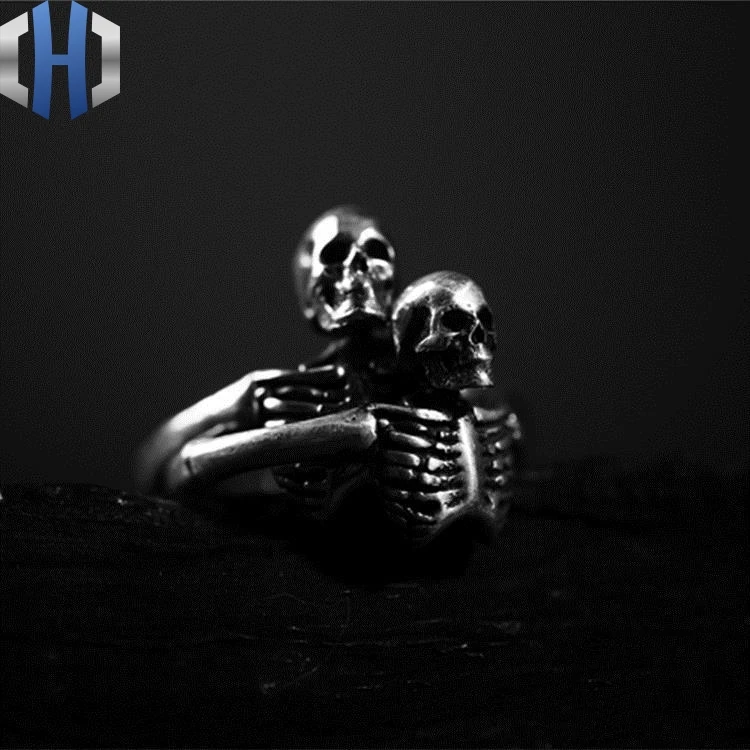 Оригинальный дизайн 925 Серебряное кольцо половина тела череп личность пара