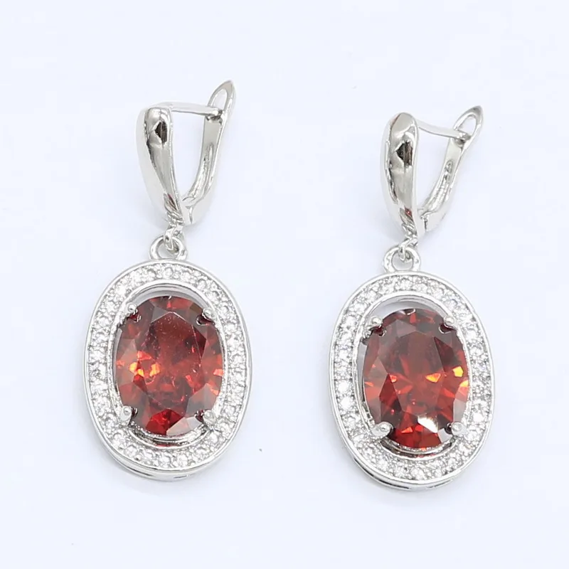 Набор украшений для женщин из красного циркония серебряного цвета ожерелье