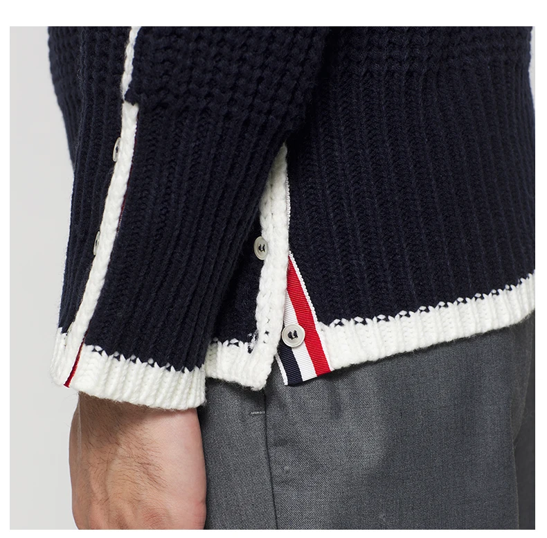 

2021 TB THOM Fashion Brand Sweaters Men Loose style O-Neck Pullovers Clothing Striped Wool knitting Thick Winter Casual Coat