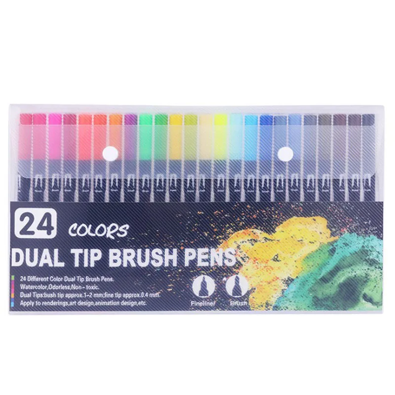 24 шт цвета FineLiner художественные маркеры ручки Рисование акварелью картина двойной кончик кисти ручка школьные принадлежности