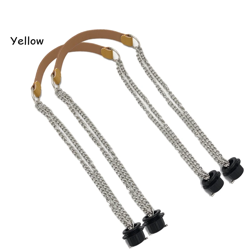 Silver Yellow 1 пара кожаных плоских ручек Superfiber с двойной металлической цепочкой для O Bag для EVA Obag, аксессуары для женских сумок - Цвет: Silver Yellow