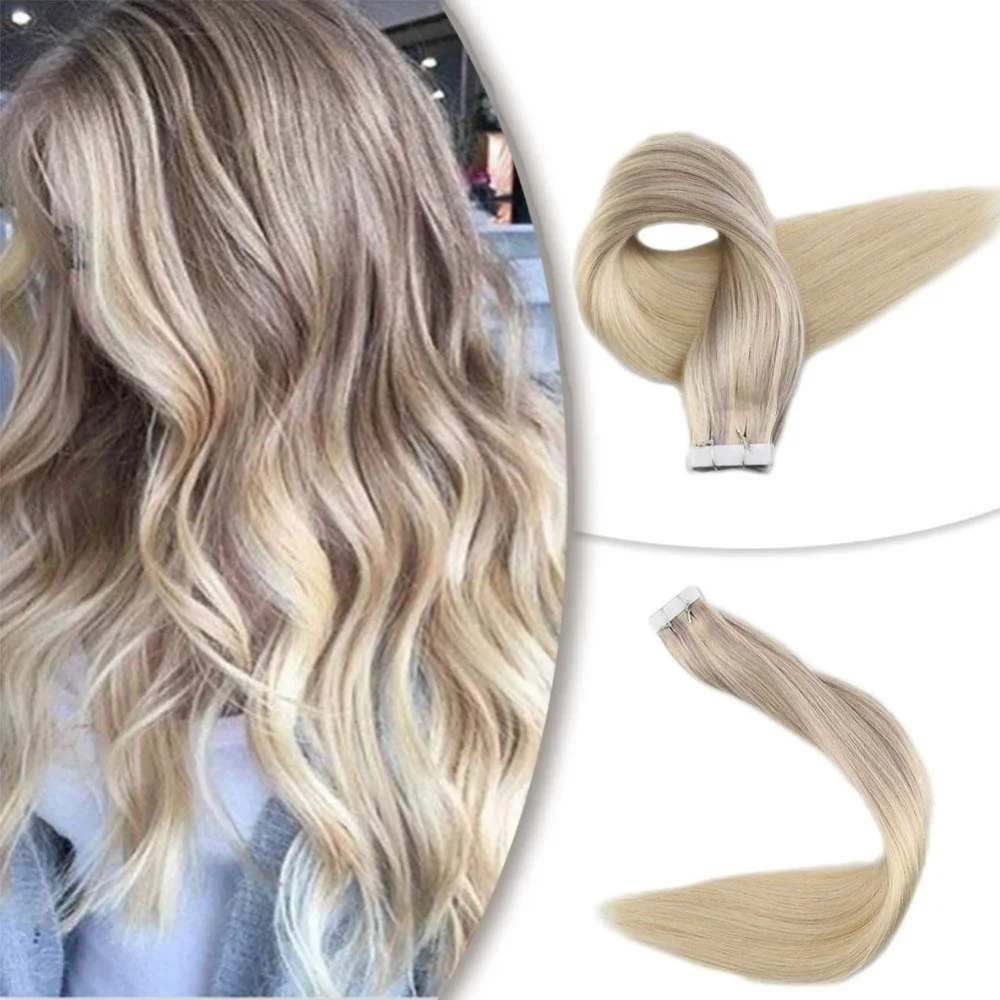 Полный блеск Balayage цвет омбер человеческие волосы на ленте для наращивания 20 шт 50 г блонд коричневый лента для наращивания машина сделано remy