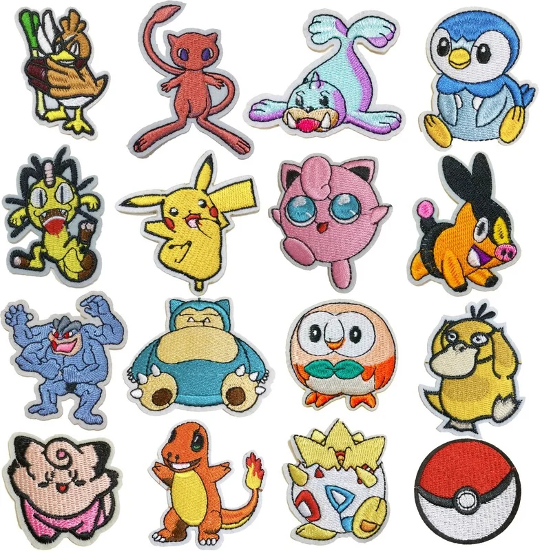 

Pokemon Cloth Patch Pikachu Clothes Stickers Sew on Embroidery Patches Applique Iron on Clothing Cartoon DIY Garment Decor