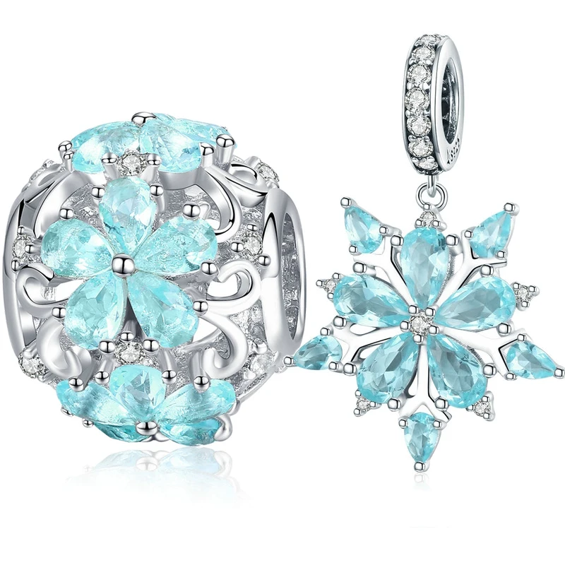 Подлинное серебро 925 пробы Зимний Снежинка Кулон Бусины Подходят Оригинальное