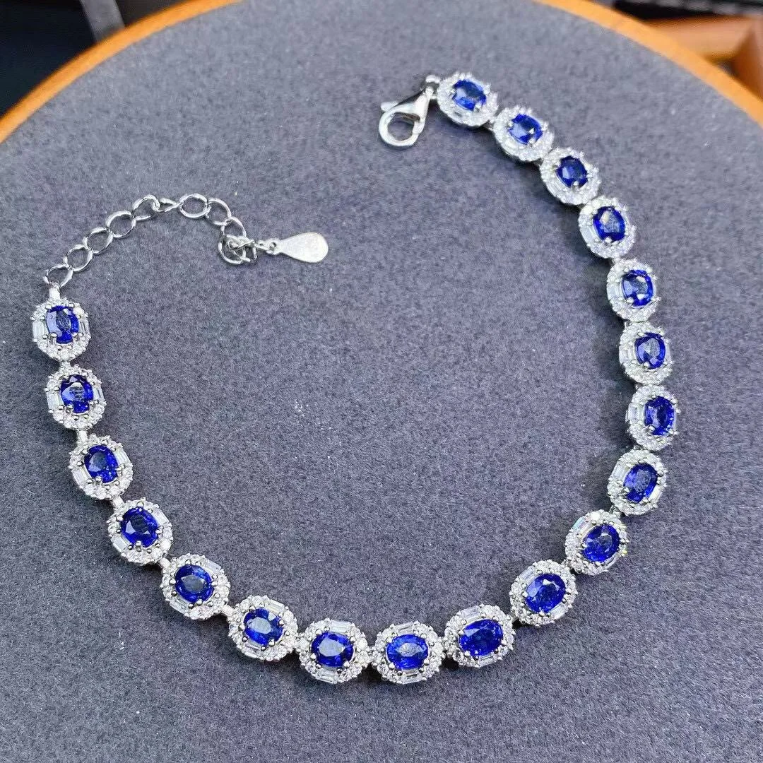 

Classic17cm Natural Sri Lanka 3*4mm Oval Sapphire Diamond Bracelets for Women 925 Sterling Silver Gemstone Bracelet Wedding Gift