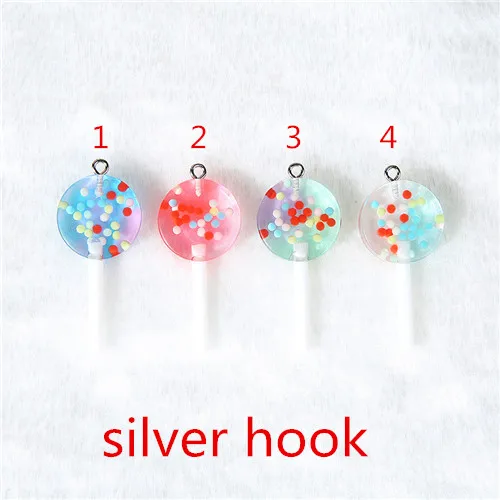 silver hook 16 шт./лот 42*19 мм амулеты для подвесных сережек брелок Diy плоские с оборота блестящие полимерные леденцы Круглые красочные конфеты - Окраска металла: silver hook