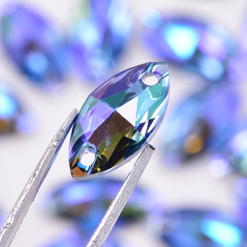 Разноцветные стразы конский глаз пришивные из смолы с плоским основанием