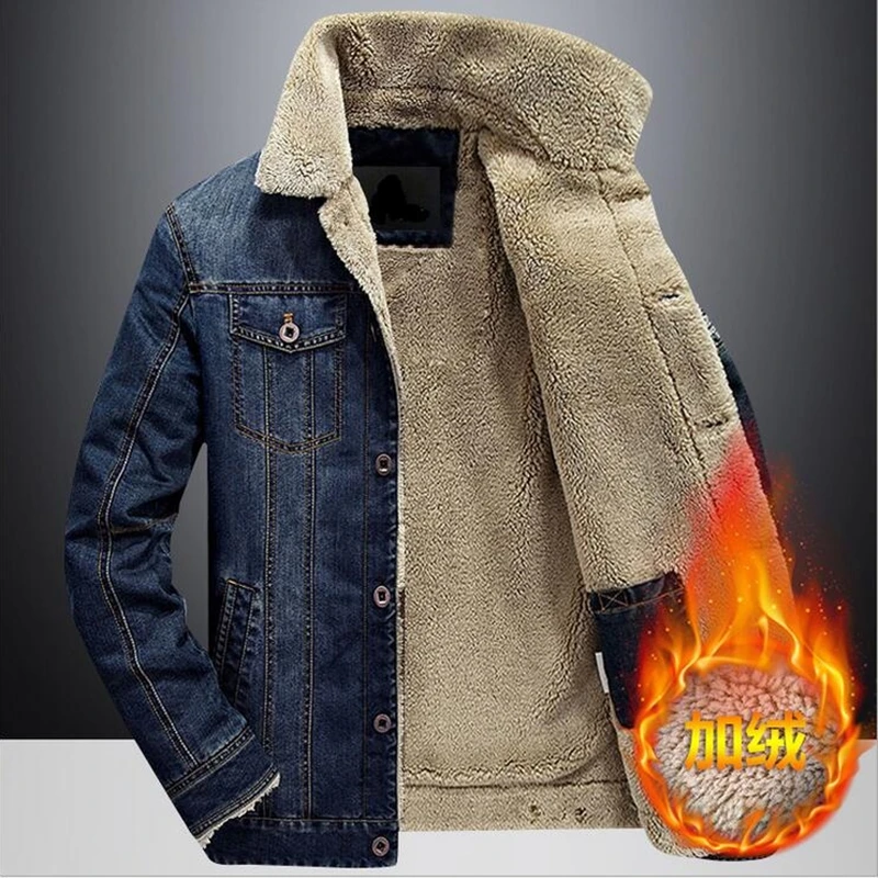 

Autumn Winter Men's Denim Jacket Windbreaker Fleece Thick Warm Jackets Outwear Jean Coat Male Plus Velvet Cowboys Clothing L-5XL