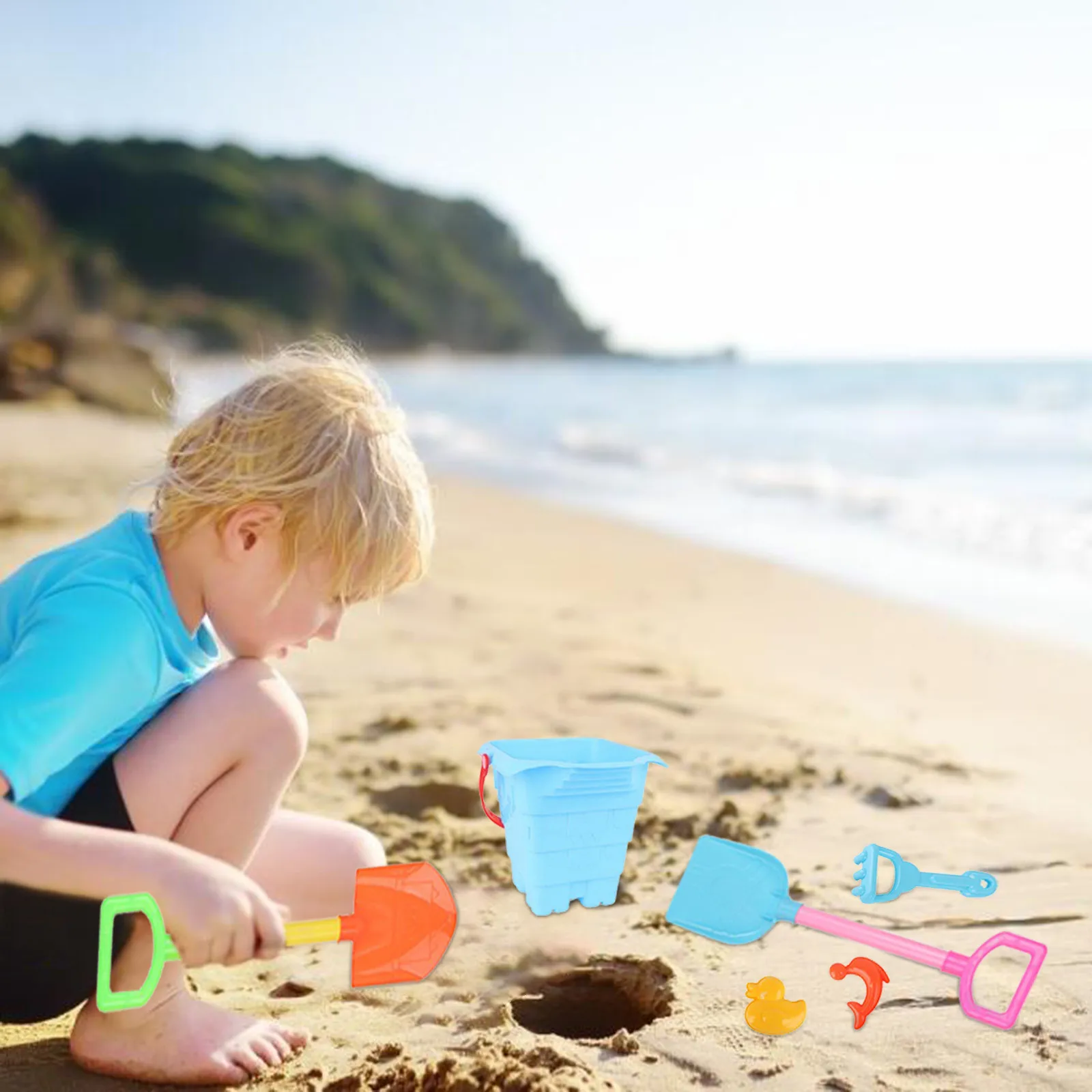 

Children's toys seven-piece beach castle bucket shovel spade tool toy set beach bucket summer beach toys пляжная сђмка 40*