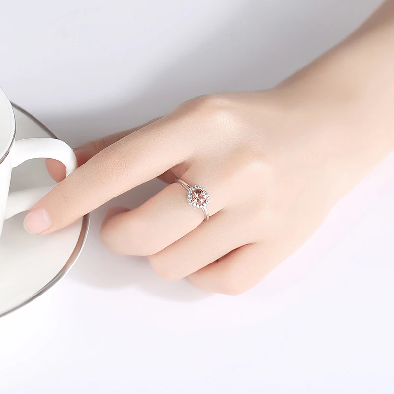 

Knobspin 100% 925 Sterling Silver Round Brown Gemstone Wedding Rings For Women High Carbon Diamond Fine Jewelry Wholesale