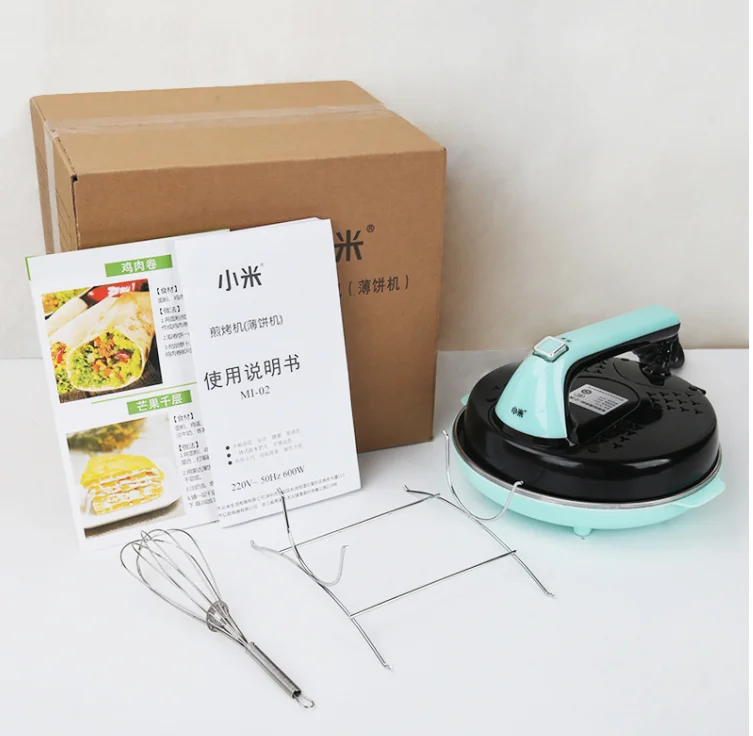 

220V Blue Automatic Nonstick Stainless Steel Crepe Makers Mini Pancake Machine Household Electric Baking Pan with Metal Stent