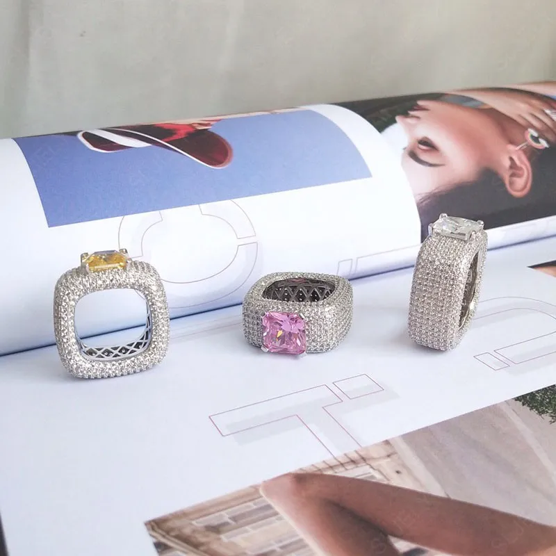 Женское широкое кольцо SLJELY из стерлингового серебра 925 пробы с квадратным